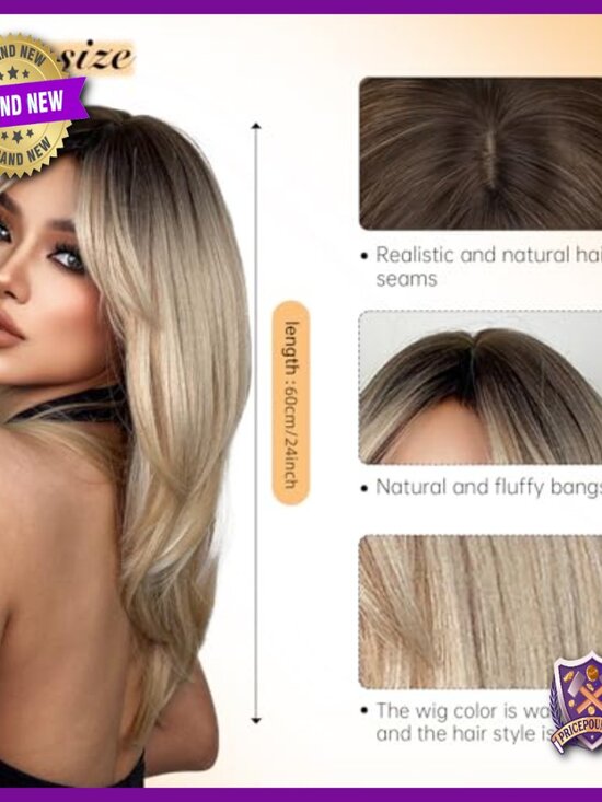 Long Curly Layered Human Hair Wig with Bangs Heat Resistant Lightweight main image 5